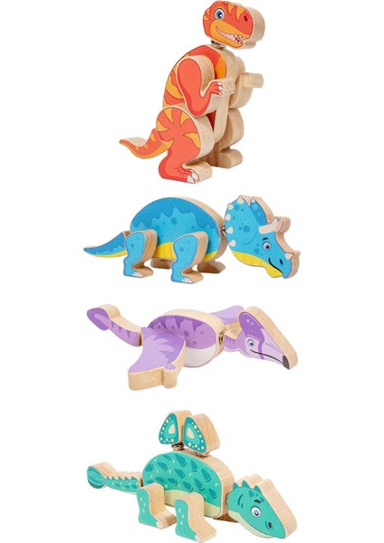 4x Ahşap Dinozor Ahşap Dino Bloklar Kız Hediyesi (Yurt Dışından)