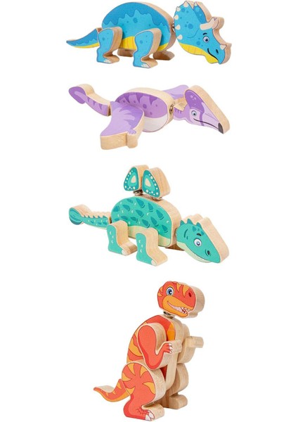 4x Ahşap Dinozor Ahşap Dino Bloklar Kız Hediyesi (Yurt Dışından)