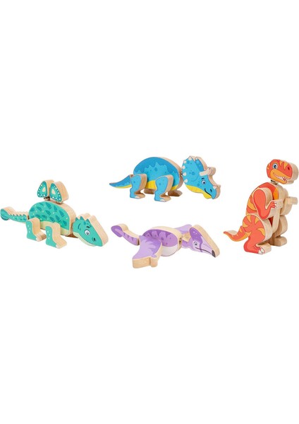 4x Ahşap Dinozor Ahşap Dino Bloklar Kız Hediyesi (Yurt Dışından)