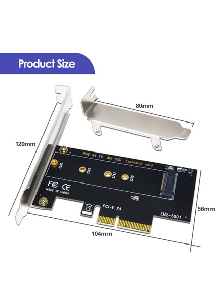 Pcı-E 3.0 X4 - Nvme M.2 Ngff M Key SSD Yükseltici Genişletme Kartı 2230/2242/2260/2280 M.2 SSD EM2-5001 (Yurt Dışından)