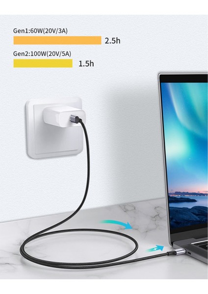 USB 3.1 - Type C 10GB 100W Yüksek Hızlı Iletim Veri Kablosu Telefon Ses Video Hd Projeksiyon Type-C 1m (Yurt Dışından)