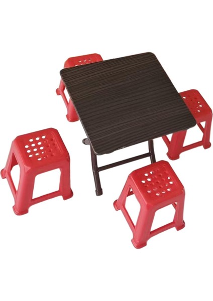 1:12 Ölçekli Bebek Evi Model Masası 4 Sandalyeli Simülasyon Dollhouse Mobilya (Yurt Dışından)