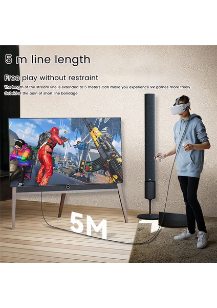16FT 5m Oculus Kulaklık Vr Kablosu Pico 4 Link Sanal Gerçeklik Type-C USB 3.2 Veri Aktarımı Hızlı Şarj Kablosu (Yurt Dışından)