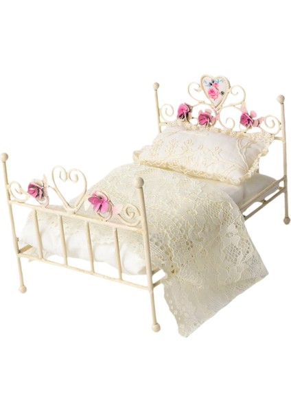 1/12 Dollhouse Demir Yatak Minyatür Mobilya Odası Hediye Mobilyaları Dekor Dantel Yatak (Yurt Dışından) modelleri