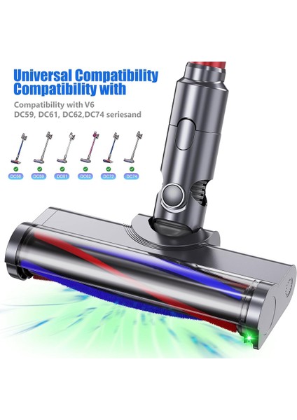 Dyson V7 V8 V10 V11 V15 Elektrikli Süpürge Zemin Nozul Fırça Başlığı Led'li Vakum Başlığı, Gizli Tozu Aydınlatır (Yurt Dışından) modelleri