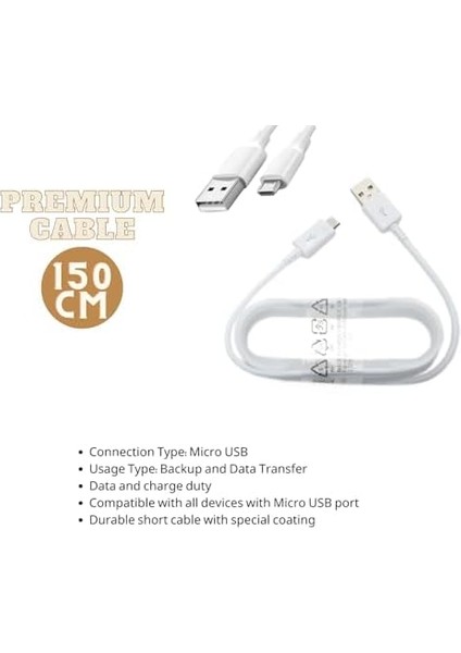 Şarj Micro USB Kablo - Android Cihazlarla Uyumlu, Dayanıklı Örgü, Veri ve Şarj Kablosu, 2.4A Hızlı Şarj Desteği (150CM)
