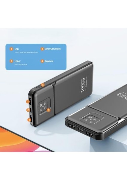 10.000 Mah 2 Adet 10W USB Çıkışlı Dijital Göstergeli Powerbank