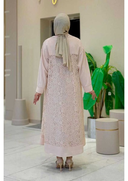 Yakalı Dantel Güpür Detay Abaya 7830 Taş fiyatları