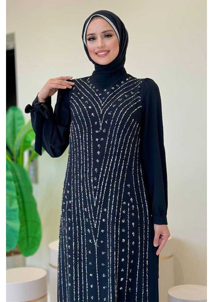 Taş Detaylı Elbise 3935 Siyah