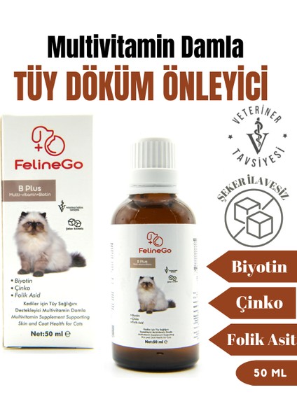 Kediler İçin Plus B Damla 50ml Tüy Dökülmesini Engelleyici Biotinli Tüy Sağlığı Damlası