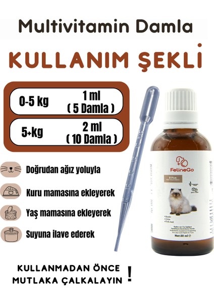 Kediler İçin Plus B Damla 50ml Tüy Dökülmesini Engelleyici Biotinli Tüy Sağlığı Damlası