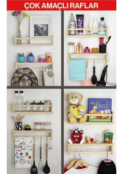4'lü Montessori Çocuk Kitaplığı - Dekoratif Raf - Mutfak, Çocuk Odası, Banyo - Çok Amaçlı Raf '50CM' indirimleri