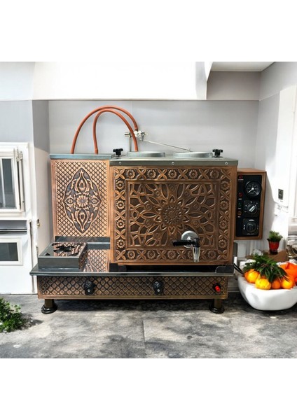 Bakır Elektrikli ve Doğalgaz'lı Çay Kazanı 2 Demlik 25 Lt Kapasiteli
