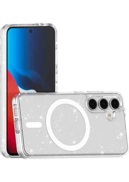 Samsung Galaxy S24 Fe Kılıf Magsafe Şarj Özellikli Parlayan Simli Saydam Renkli Allstar Kapak