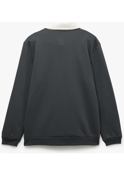 Uzun Kollu Pamuk Karışımlı Renk Kontrastlı Polo Yaka Sweatshirt