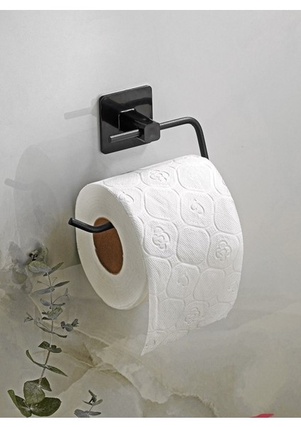 Banyo Aksesuarları Tuvalet Kağıtlığı Havluluk Fönlük Kare Havluluk Yapışkanlı Kapaklı Siyah Aksesuar