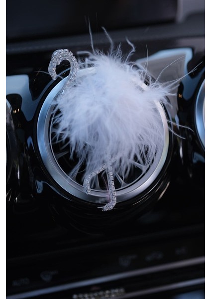 Flamingo Koku Gümüş Taş & Beyaz Tüy Sol Yön