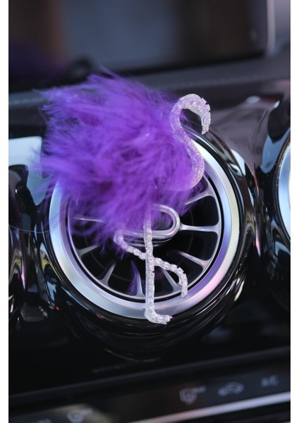 Flamingo Koku Gümüş Taş & Mor Tüy Sağ Yön