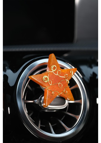 Turuncu Akik Yıldız Gold Tel Sarmalı Doğal Taş Klima Kokusu