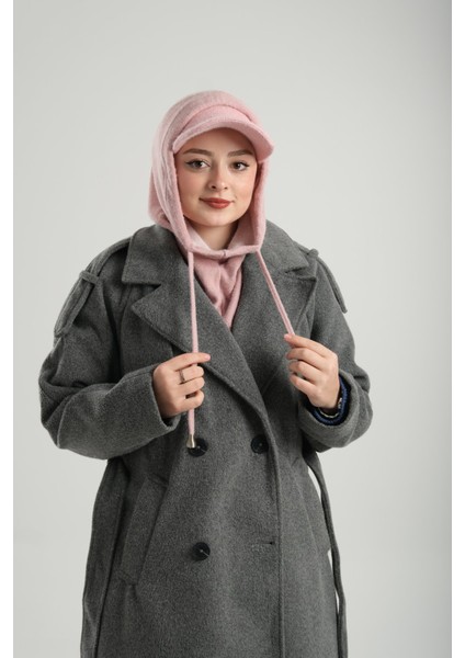 Pudra Bağcıklı Peluş Salaş Şapkalı Balaklava Boyunluklu Bere Jakar Düz 2332_06 fiyatları