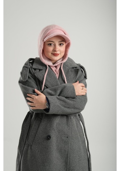 Pudra Bağcıklı Peluş Salaş Şapkalı Balaklava Boyunluklu Bere Jakar Düz 2332_06 fırsatları