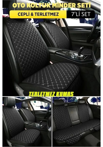 Audi Tt Terletmez Kumaş Minterletmez Kumaş 7 Parça Ön ve Arka Oturak Sırt Dayama Minder Siyah-Beyaz