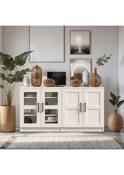 KNS-204-K-Beyaz Camlı 4 Kapaklı Konsol