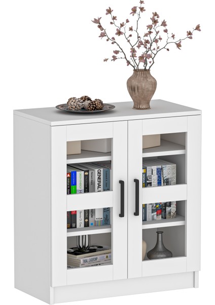 KNS-104-C-Beyaz Camlı 2 Kapaklı Konsol