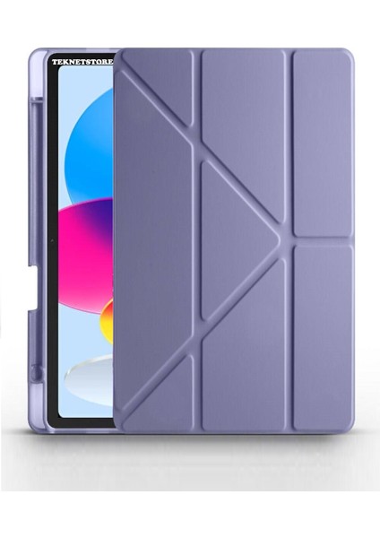 Apple iPad 10. Nesil 10.9 2022 Kılıf Kalem Bölmeli Trifolding Standlı Uyku Modlu Kapak