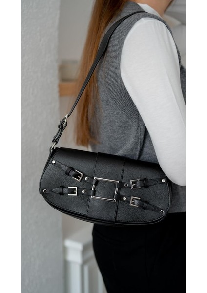 Kadın Şık Astarlı Siyah kaliteli Baget tarzı kol Çantası indirimleri