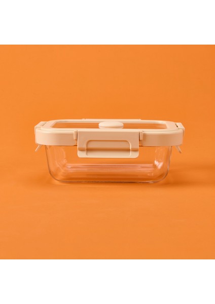 Kilitli Cam Saklama Kabı - Gri / Bej - 370 ml