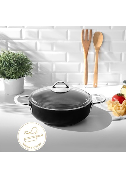 Titanium Siyah 30 Cm Karnıyarık Tencere