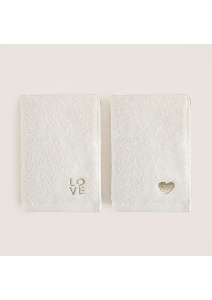 Love Yüz Havlusu Seti 50X90 cm Ekru
