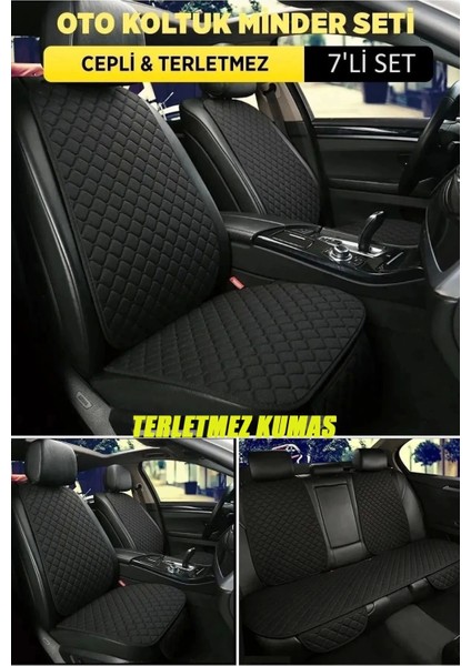 Audi Tt Terletmez Kumaş Minterletmez Kumaş 7 Parça Ön ve Arka Oturak Sırt Dayama Minder Siyah-Siyah