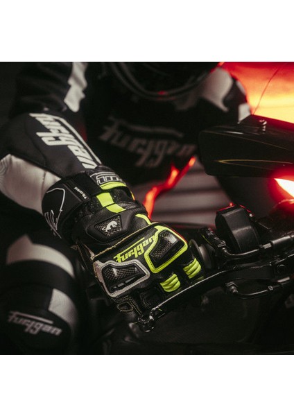 STYG20 x Kevlar Deri Motosiklet Yarış Eldiveni Siyah Neon
