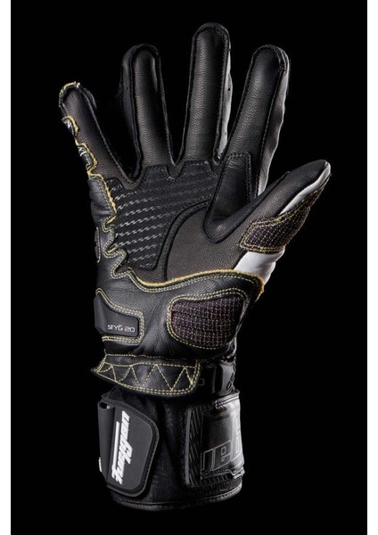 STYG20 x Kevlar Deri Motosiklet Yarış Eldiveni Siyah Beyaz