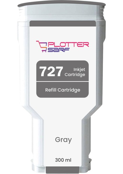 PlotterSarf® Hp 727 Gray (G) Orijinal Mürekkep Dolumlu Feyink Kartuş 300 ml Gri, Uyumlu: Hp Designjet T795, T1300, T1200, T2300