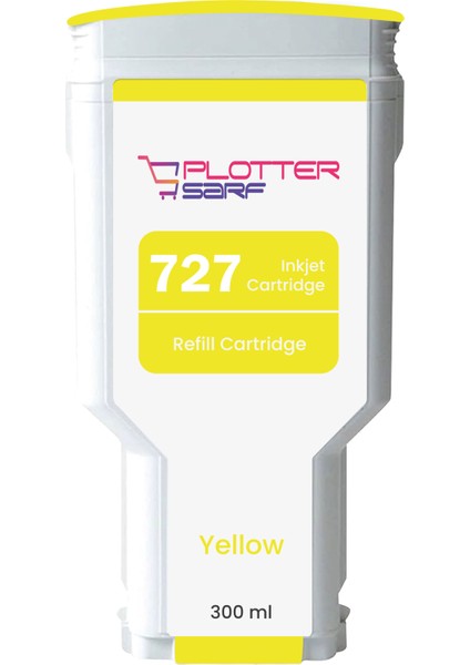 PlotterSarf® Hp 727 Yellow (Y) Orijinal Mürekkep Dolumlu Feyink Kartuş 300 ml Sarı, Uyumlu: Hp Designjet T795, T1300, T1200, T2300