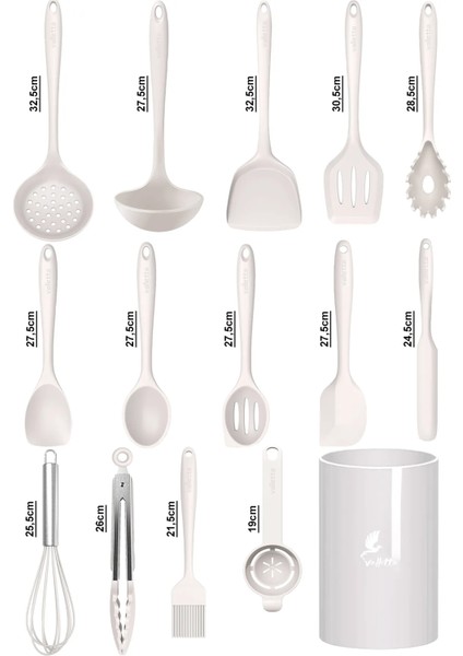 Trigona Isıya Dayanıklı Yanmaz Yapışmaz Silikon Spatula Seti 15 Parça Vanilya