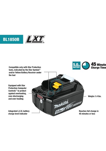 BL1850B 18 Volt 5.0 Ah Sürgülü Güç Göstergeli Yedek Akü