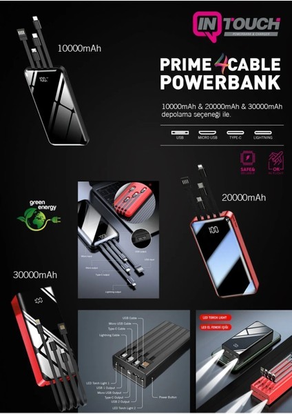 10.000 Mah Prime Dijital Göstergeli Dahili Çoklu Kablolu Powerbank