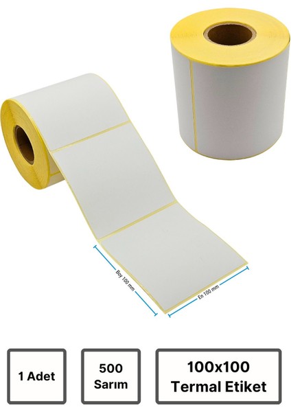 Termal Etiket | 1 Adet Rulo | Barkod Etiket | 100 x 100 mm | 500 Sarım