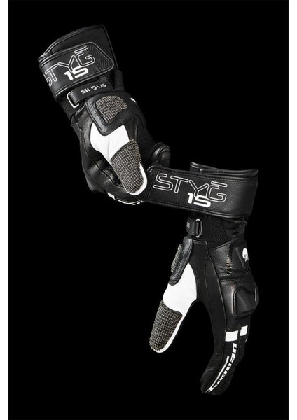 STYG15 Deri Motosiklet Yarış Eldiveni Siyah Beyaz indirimleri