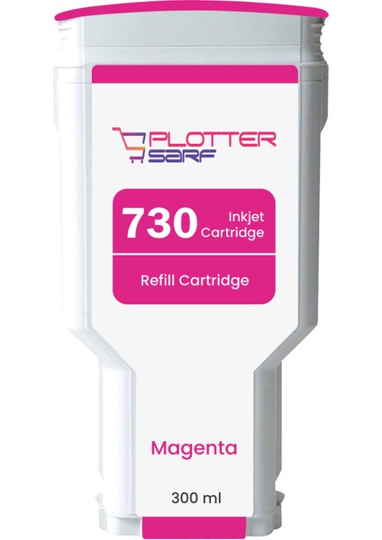 PlotterSarf® Hp 730 Magenta (M) Orijinal Mürekkep Dolumlu Feyink Kartuş 300 ml Kırmızı, Uyumlu Makineler: T-1600, T-1700, T-2600