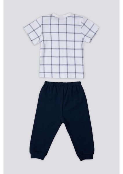 Square Line Pattern Krem Bebek T-shirt Takım