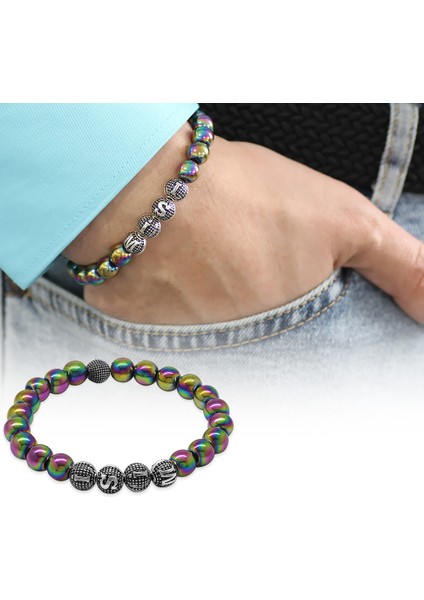 Multicolor Hematit Metal Kombinli Kişiye Özel Isim Yazılı Küre Kesim Doğaltaş Bileklik fiyatları