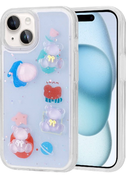 Apple iPhone 15 Kılıf Kabartma Figürlü Parlak Zore Minimini Silikon Kapak-Mor