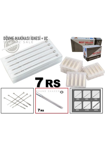 Tattoo Dövme Makina Iğneleri 7rs - 10 Igne+10 Uç