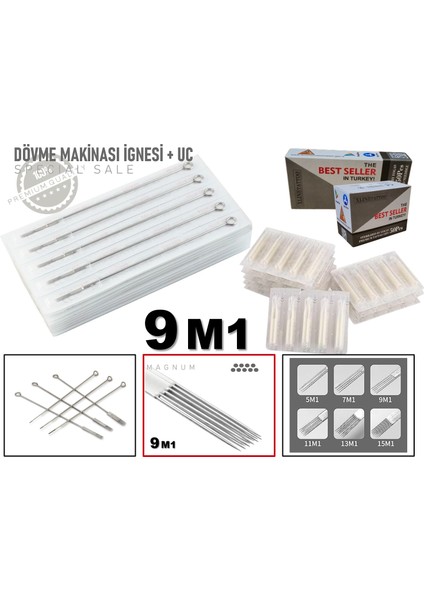 9 M1 Dövme Makinası Iğnesi 10 Adet Iğne ve 10 Adet Uç - 9m1