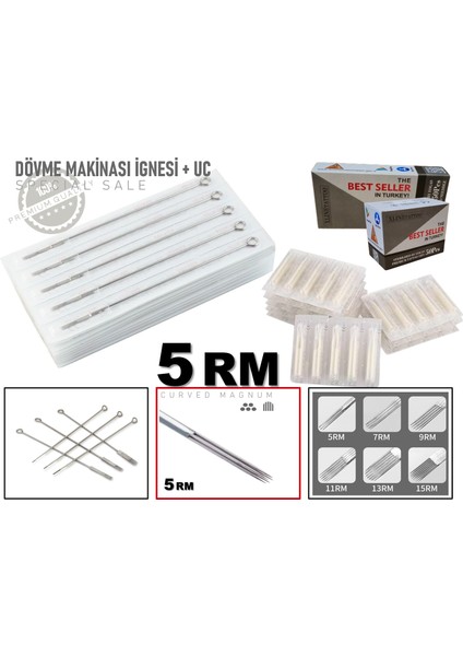 5rm Tattoo Dövme Makinası Iğneleri 10 Igne + 10 Uç